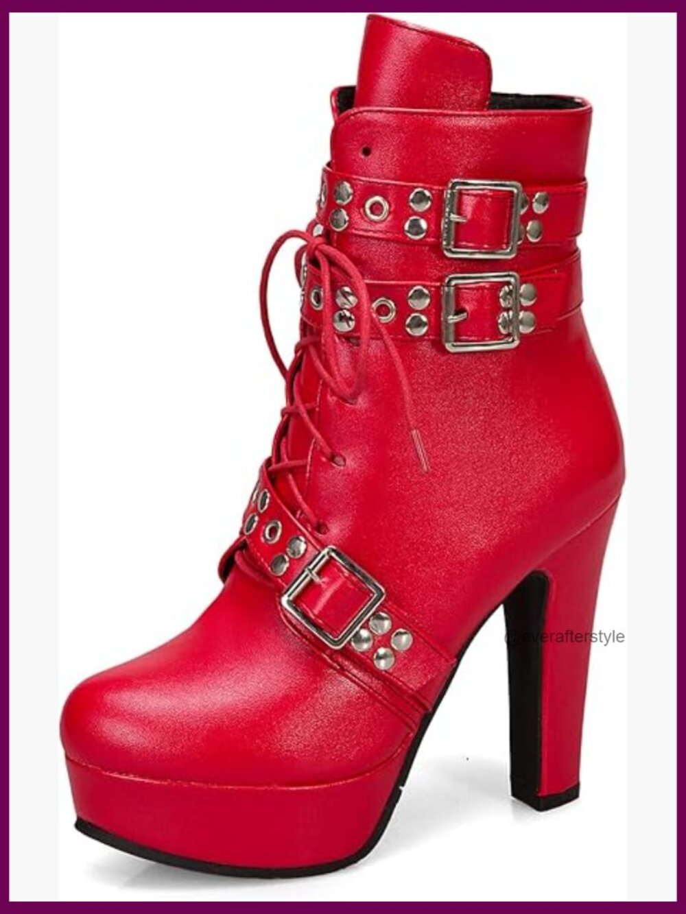 Studded Buckled Combat Boots Chunky Platform Ankle Booties Lace Up Biker Boots